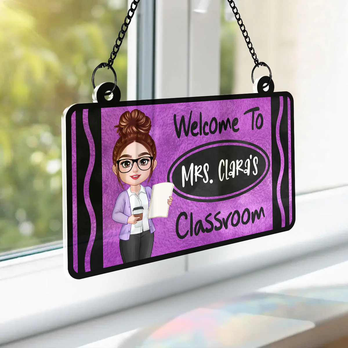 Teacher Crayon Welcome To Classroom Personalized Suncatcher| Back To School, Classroom Decoration - Image 7