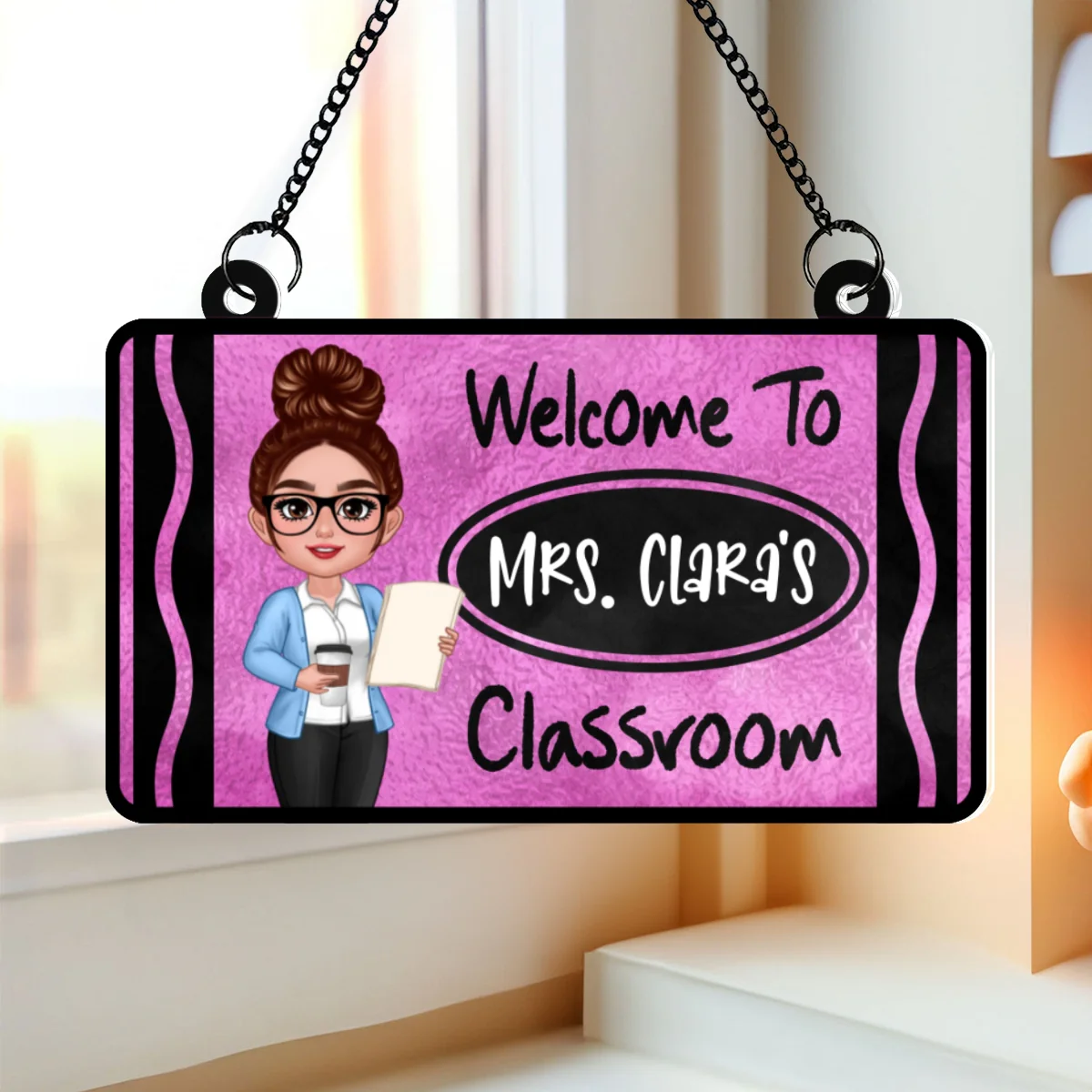 Teacher Crayon Welcome To Classroom Personalized Suncatcher| Back To School, Classroom Decoration - Image 9