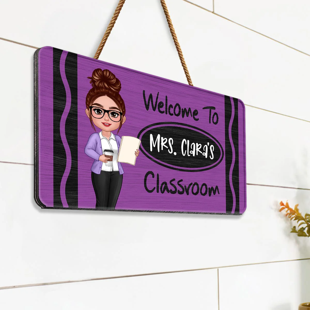 Teacher Crayon Welcome To Classroom Personalized Wood Sign - Image 2