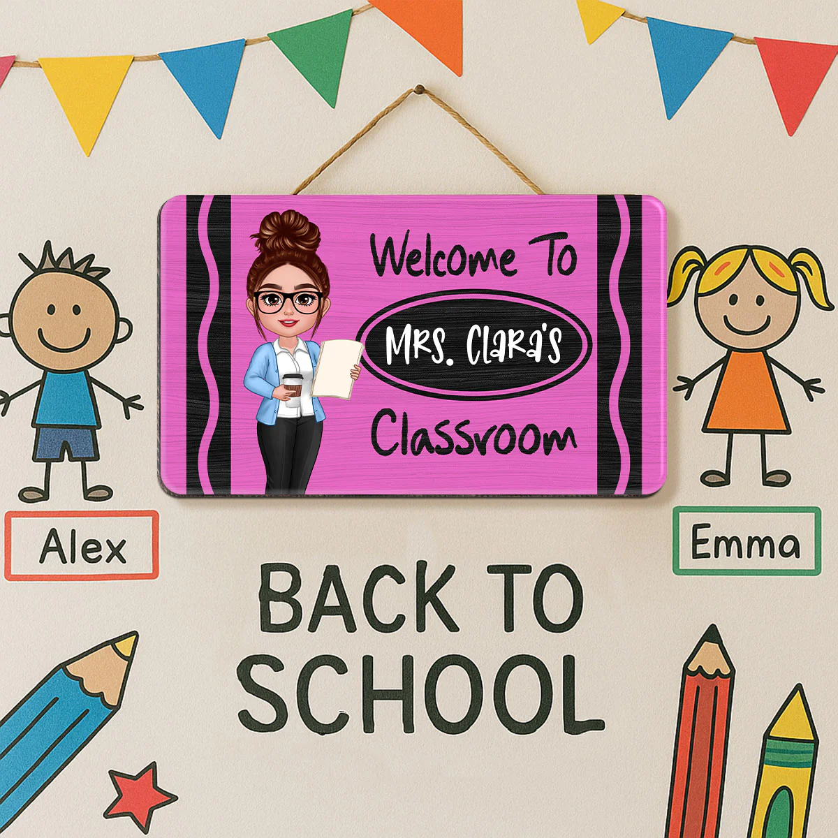 Teacher Crayon Welcome To Classroom Personalized Wood Sign - Image 3