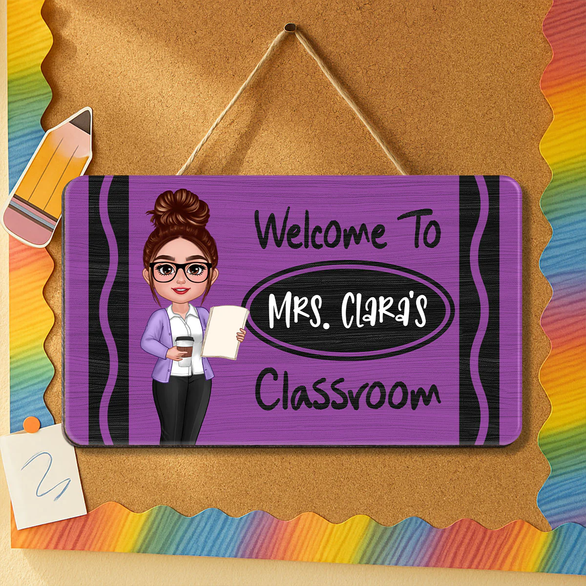 Teacher Crayon Welcome To Classroom Personalized Wood Sign - Image 4