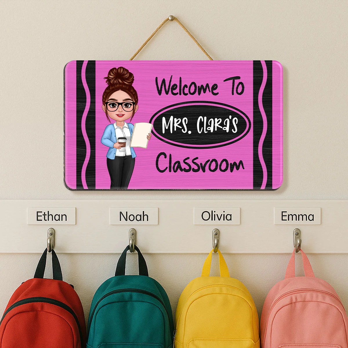 Teacher Crayon Welcome To Classroom Personalized Wood Sign - Image 5
