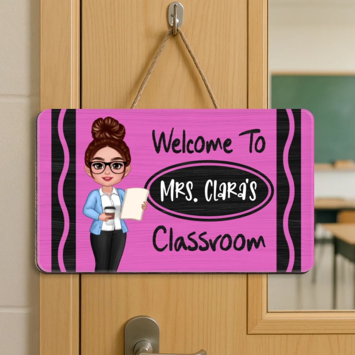 Teacher Crayon Welcome To Classroom Personalized Wood Sign - Image 7