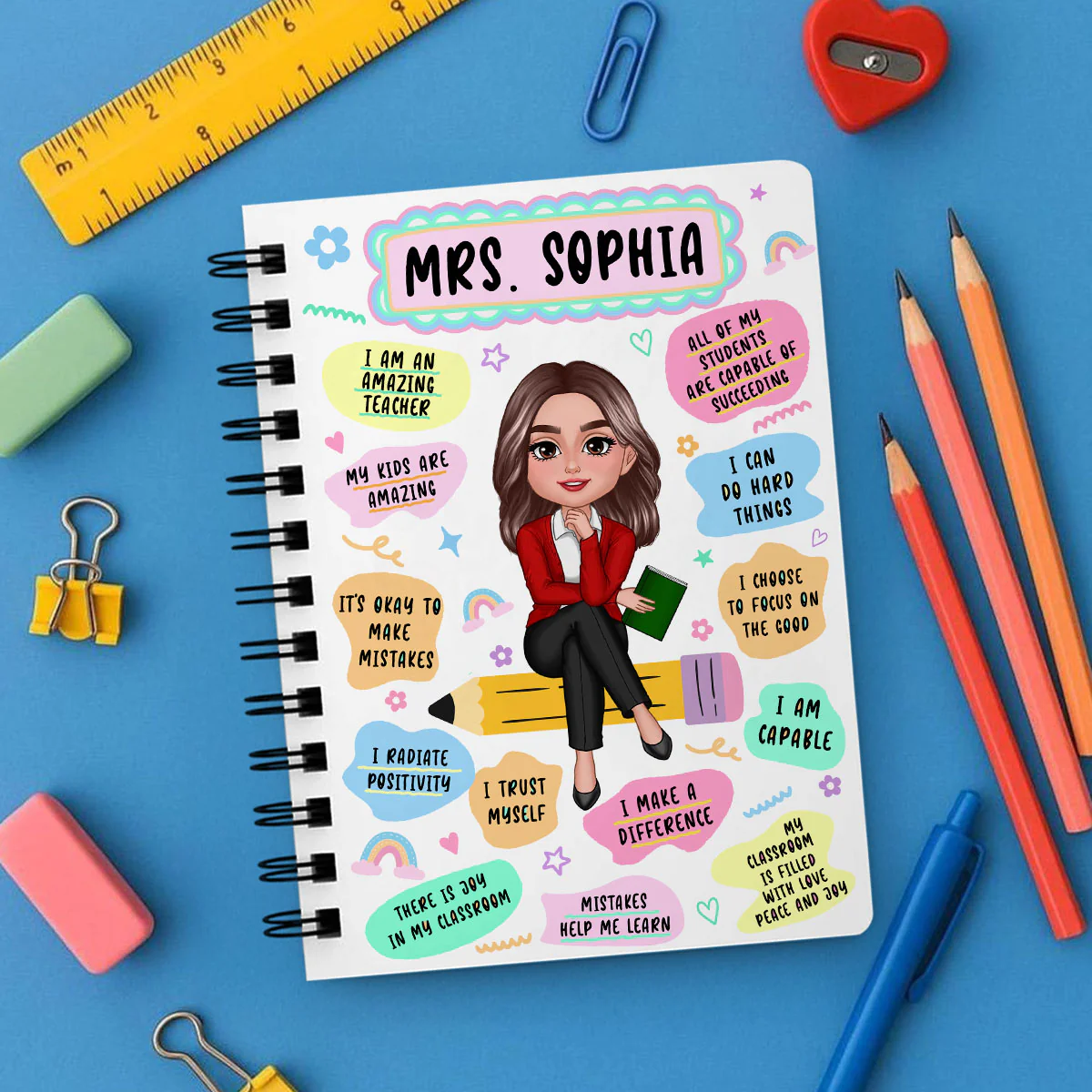 Teacher Daily Affirmation Personalized Spiral Notebook Journal, Back To School Stationery For Teacher - Image 12