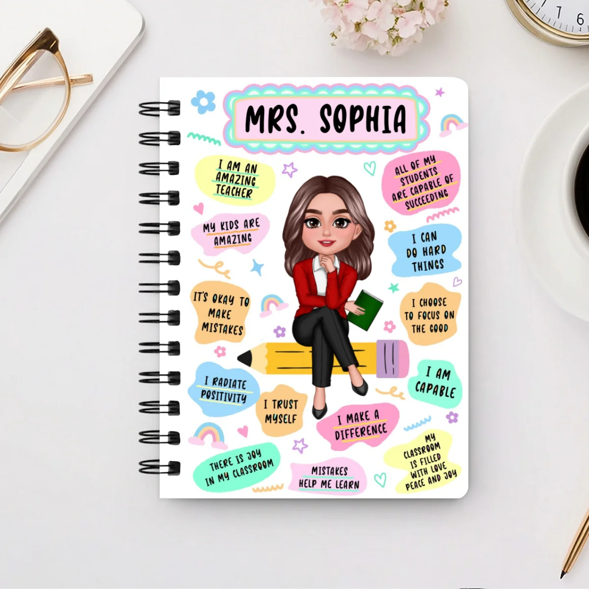 Teacher Daily Affirmation Personalized Spiral Notebook Journal, Back To School Stationery For Teacher - Image 14
