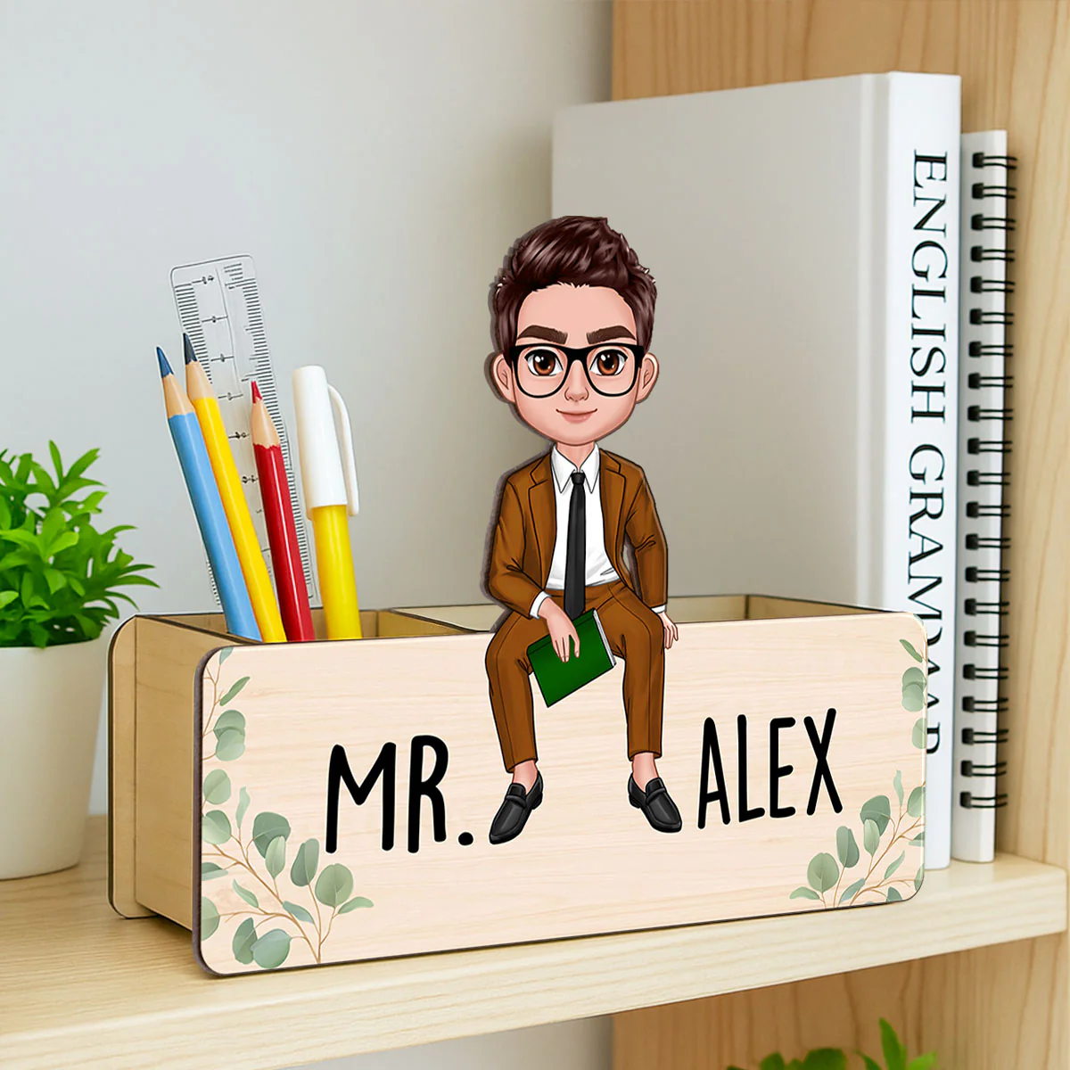 Teacher Daisy Flower Personalized Pencil Holder, 2-Layer Wooden Plaque, Back To School Gift, Classroom Decor - Image 3