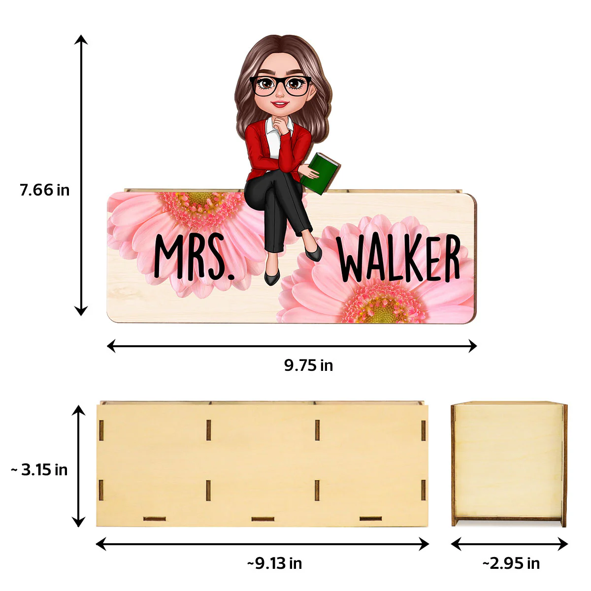 Teacher Daisy Flower Personalized Pencil Holder, 2-Layer Wooden Plaque, Back To School Gift, Classroom Decor - Image 8