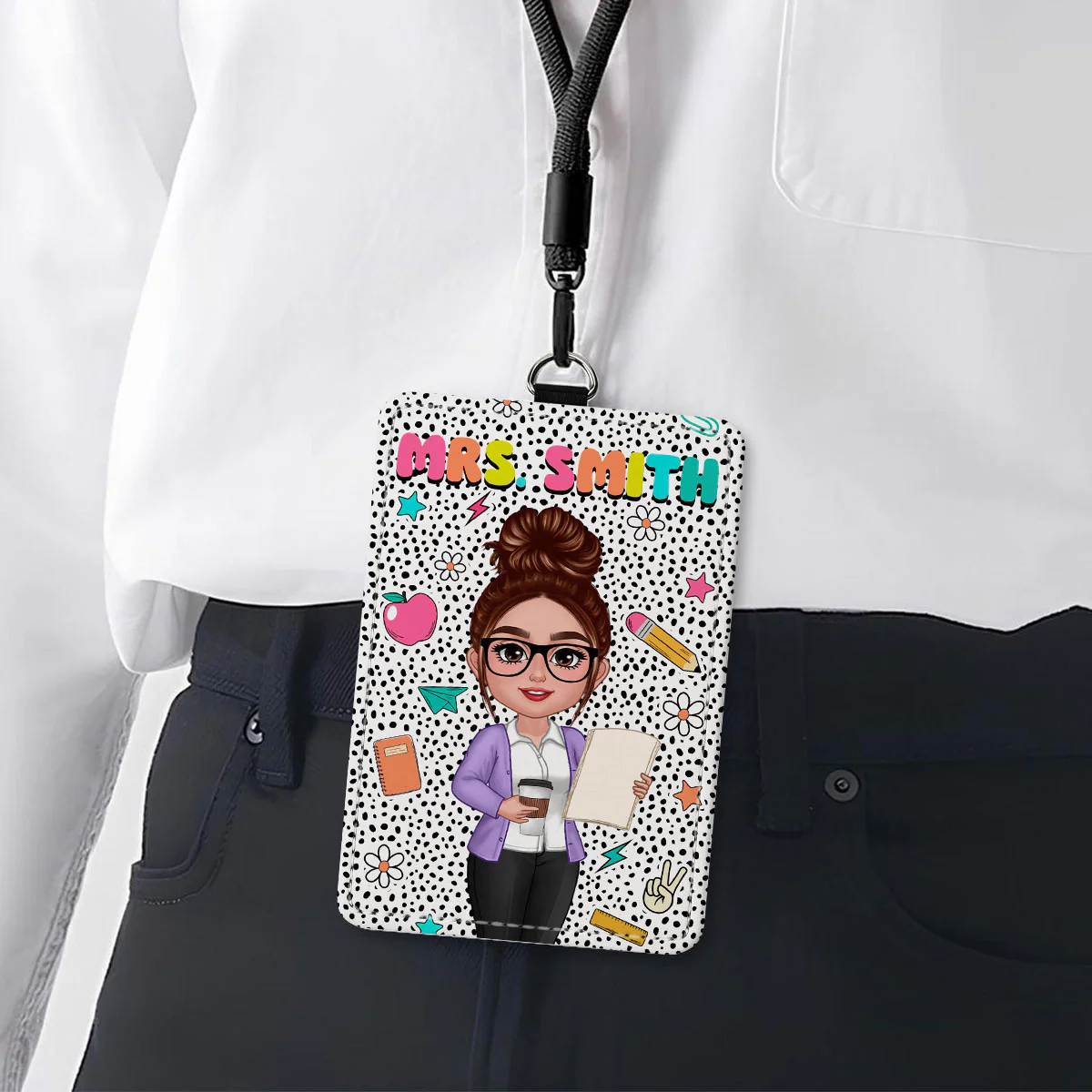 Teacher Dalmatian Pattern Colorful Personalized ID Badge Holder| Back To School Gifts - Image 2