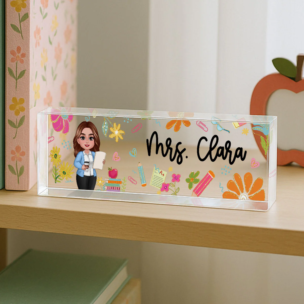 Teacher Floral Pattern Personalized Acrylic Desk Name Plate, Back To School Gift For Teacher - Image 4