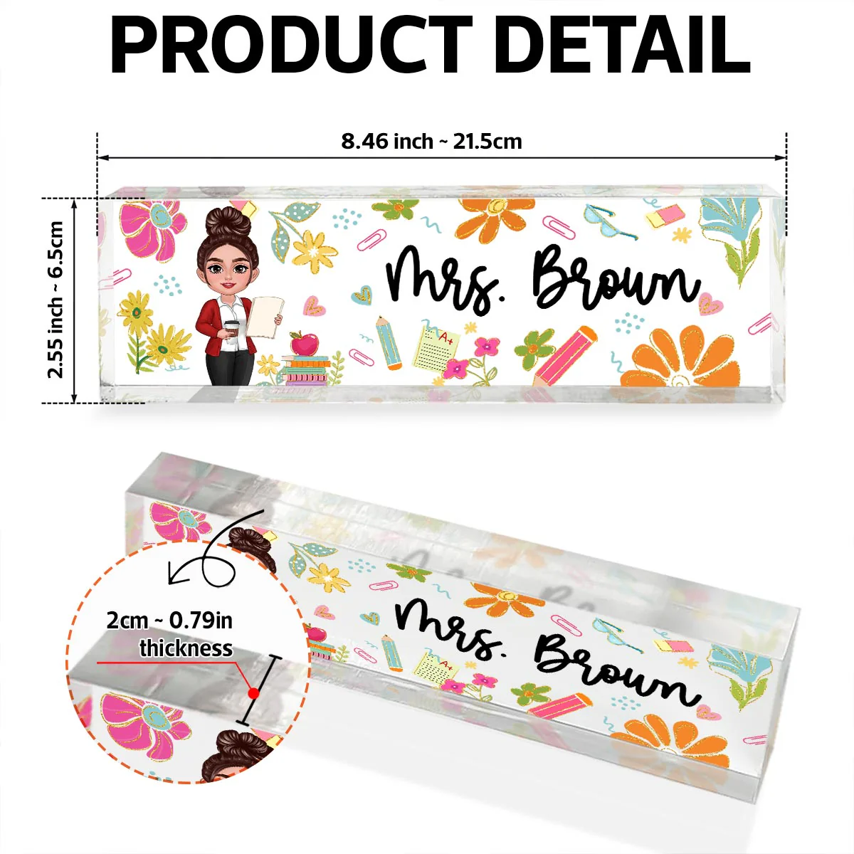Teacher Floral Pattern Personalized Acrylic Desk Name Plate, Back To School Gift For Teacher - Image 7
