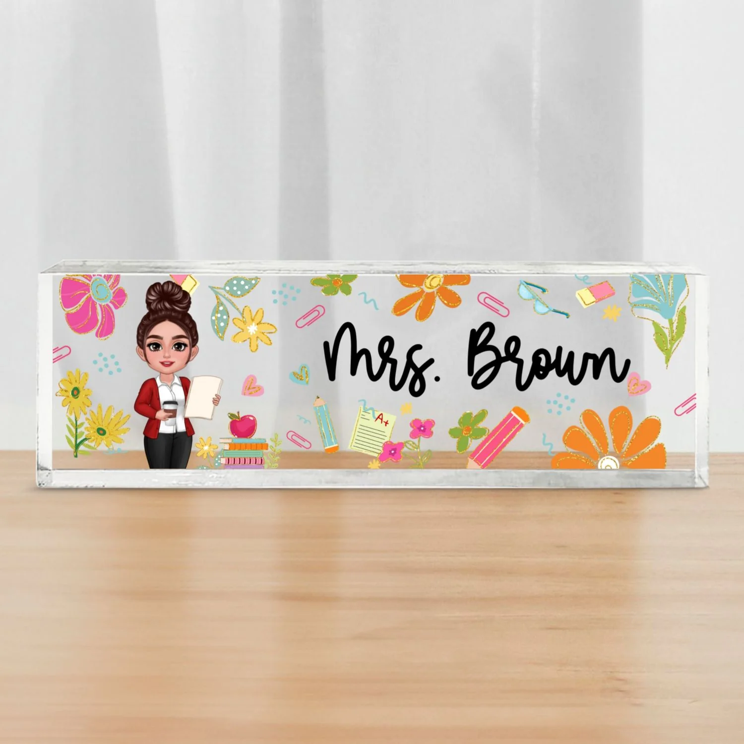 Teacher Floral Pattern Personalized Acrylic Desk Name Plate, Back To School Gift For Teacher - Image 8