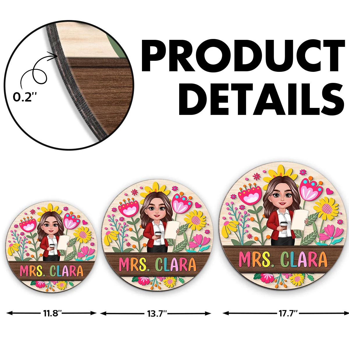 Teacher Flower Pattern Personalized Wood Sign| Back To School Gift For Teachers, Classroom Decoration - Image 10