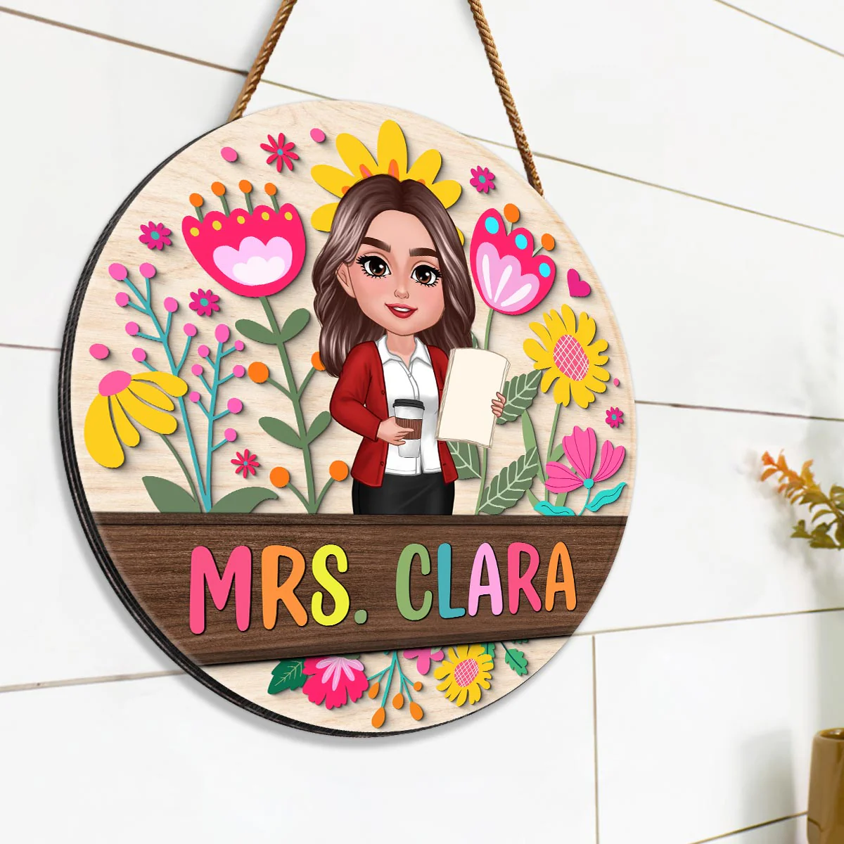 Teacher Flower Pattern Personalized Wood Sign| Back To School Gift For Teachers, Classroom Decoration - Image 3