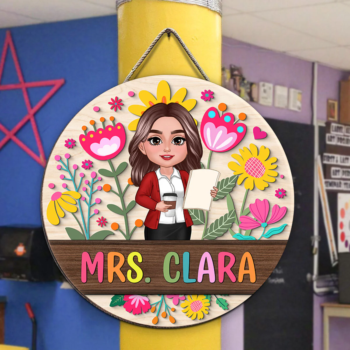 Teacher Flower Pattern Personalized Wood Sign| Back To School Gift For Teachers, Classroom Decoration - Image 4