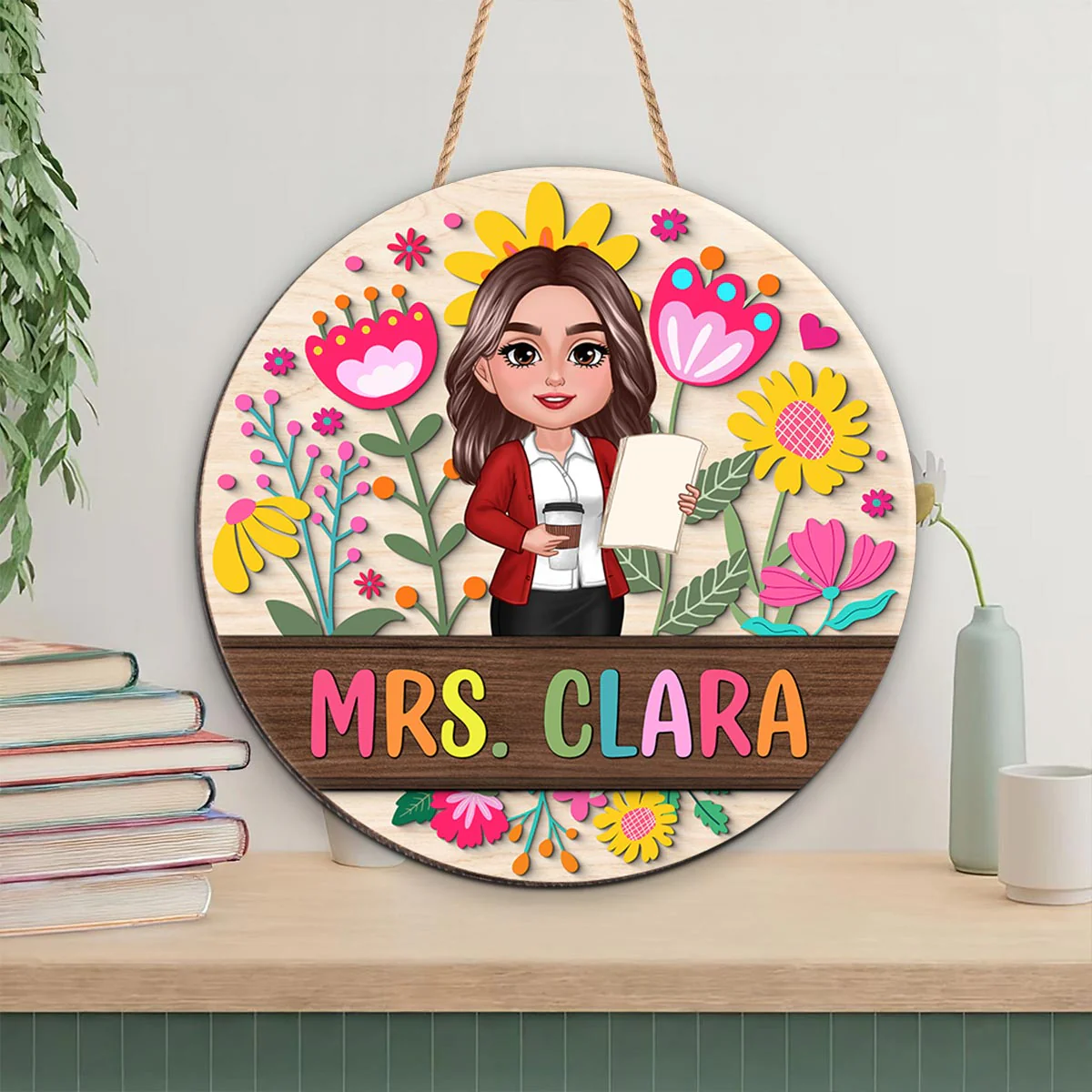 Teacher Flower Pattern Personalized Wood Sign| Back To School Gift For Teachers, Classroom Decoration - Image 5