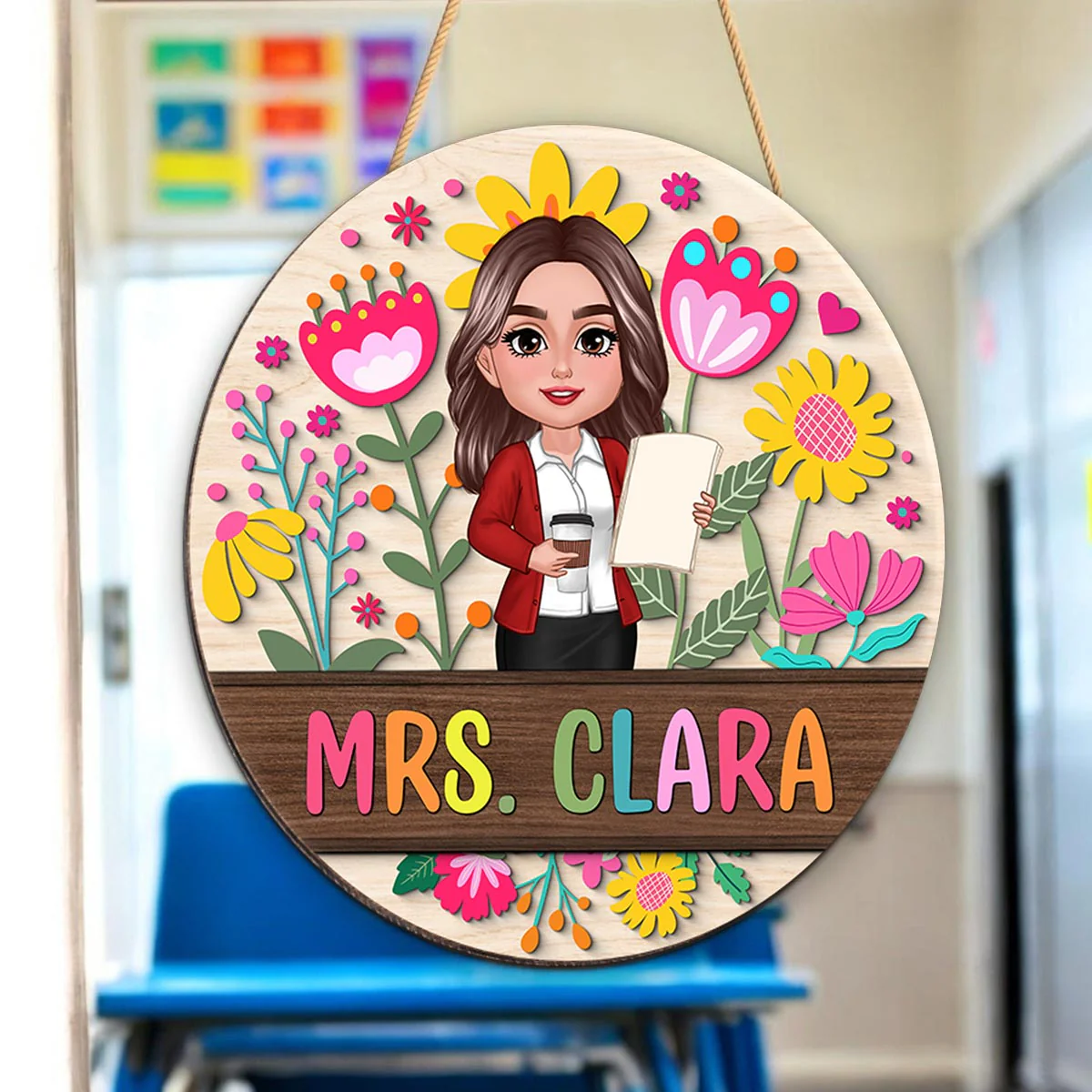Teacher Flower Pattern Personalized Wood Sign| Back To School Gift For Teachers, Classroom Decoration - Image 6