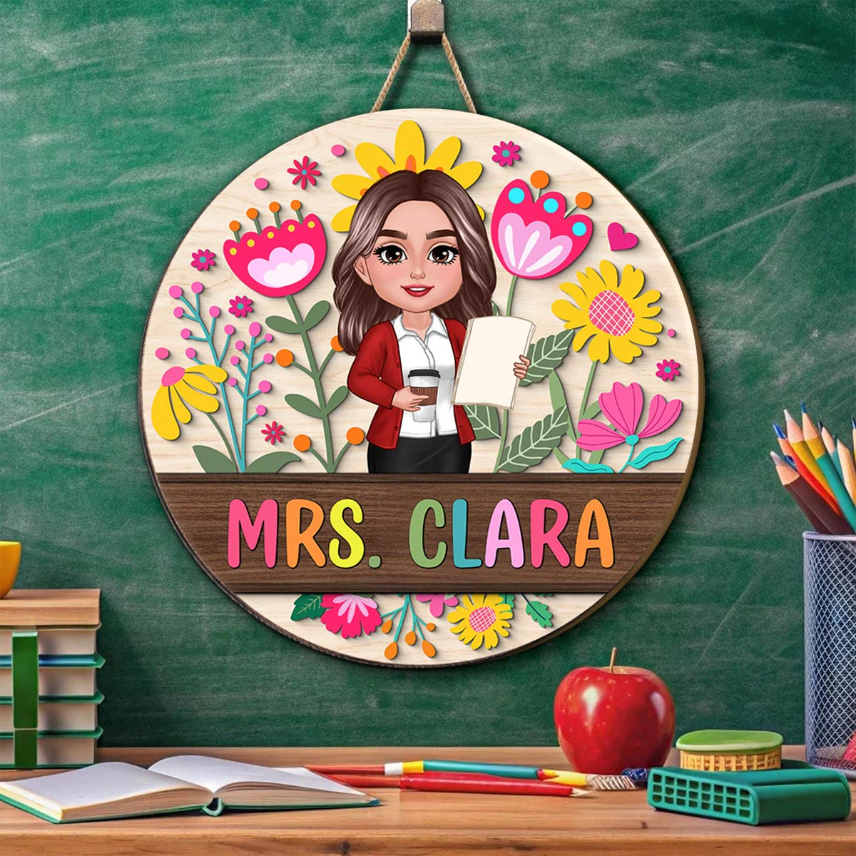 Teacher Flower Pattern Personalized Wood Sign| Back To School Gift For Teachers, Classroom Decoration - Image 7