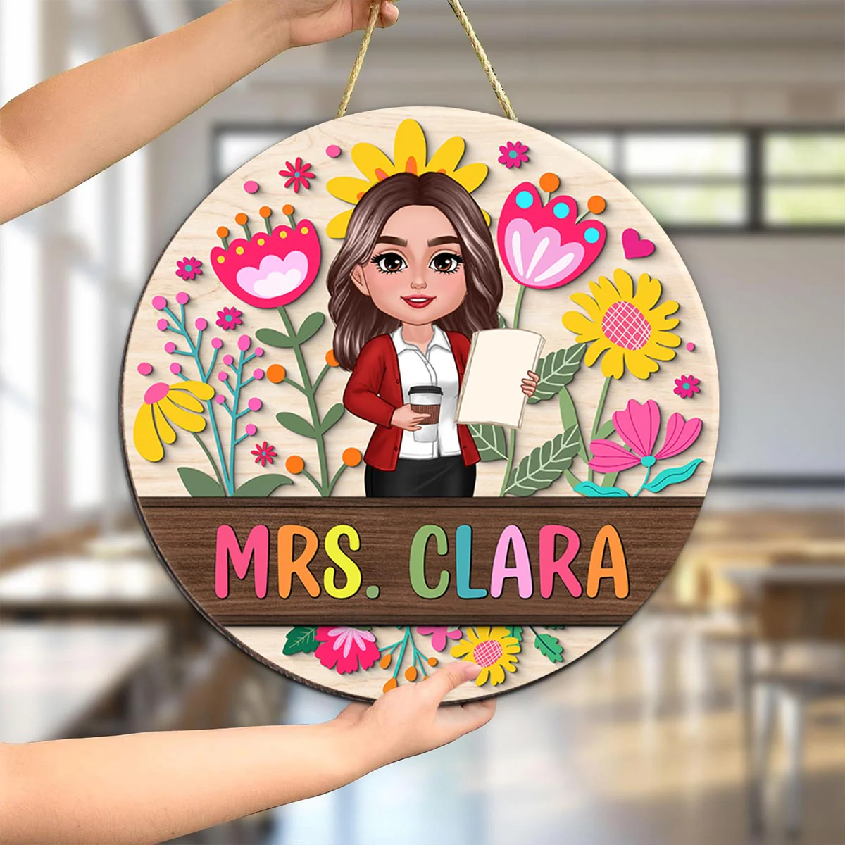 Teacher Flower Pattern Personalized Wood Sign| Back To School Gift For Teachers, Classroom Decoration - Image 8