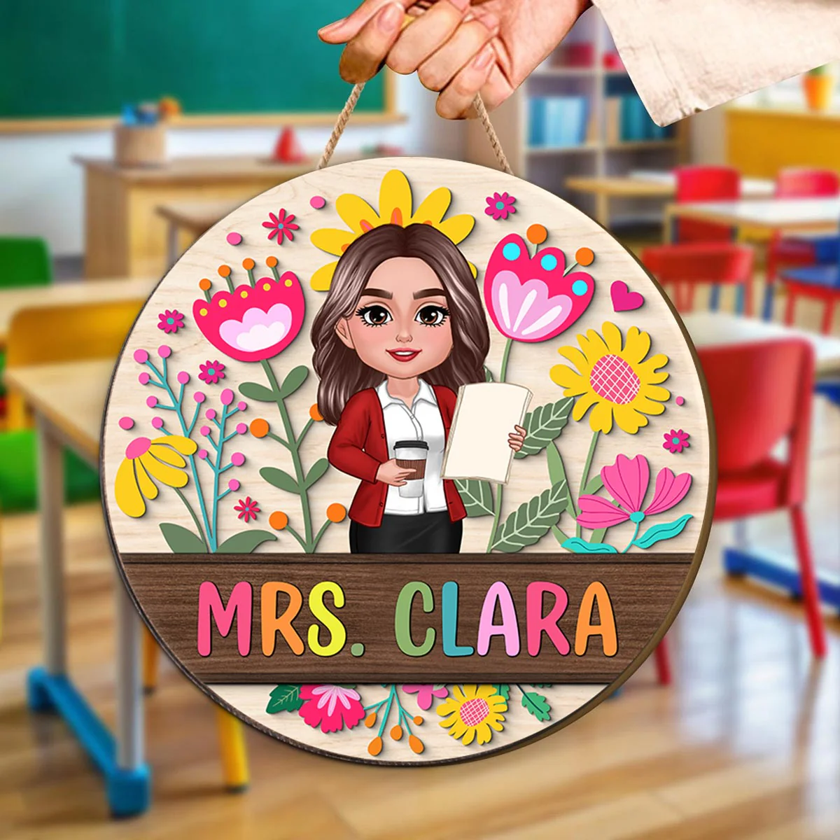 Teacher Flower Pattern Personalized Wood Sign| Back To School Gift For Teachers, Classroom Decoration - Image 9