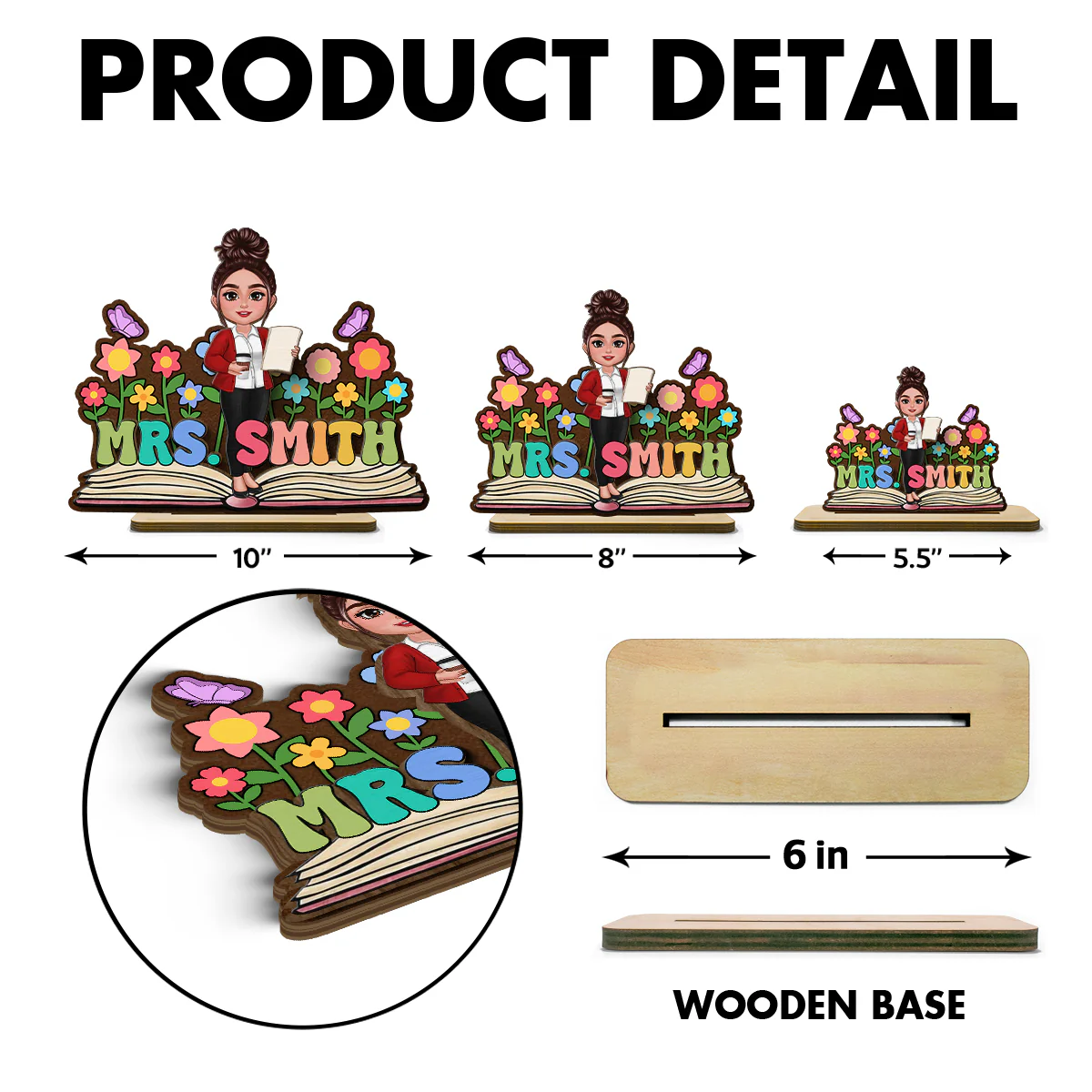 Teacher Flowers Book Personalized Standing Wooden Plaque, Back To School Gift for Teachers - Image 10