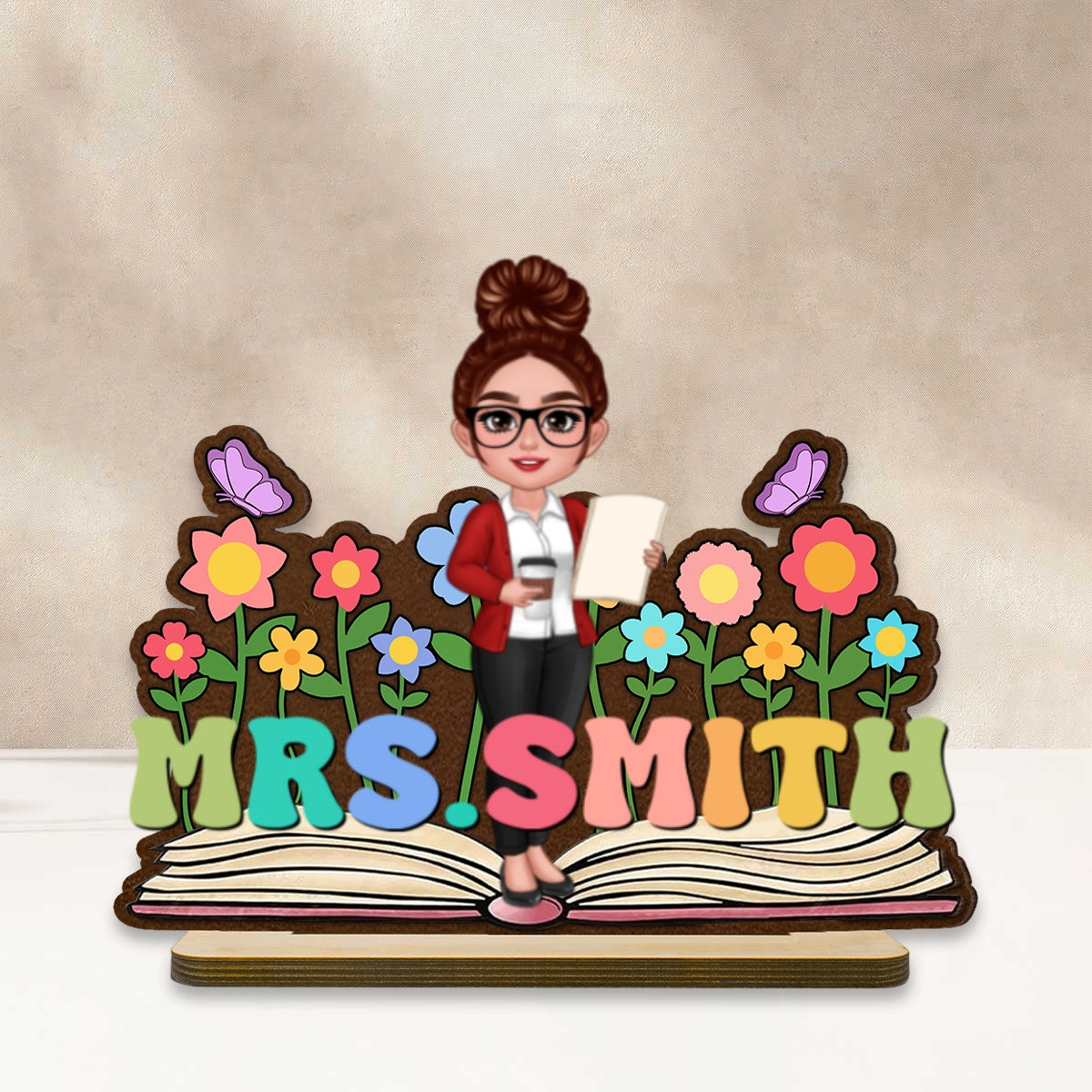 Teacher Flowers Book Personalized Standing Wooden Plaque, Back To School Gift for Teachers - Image 12