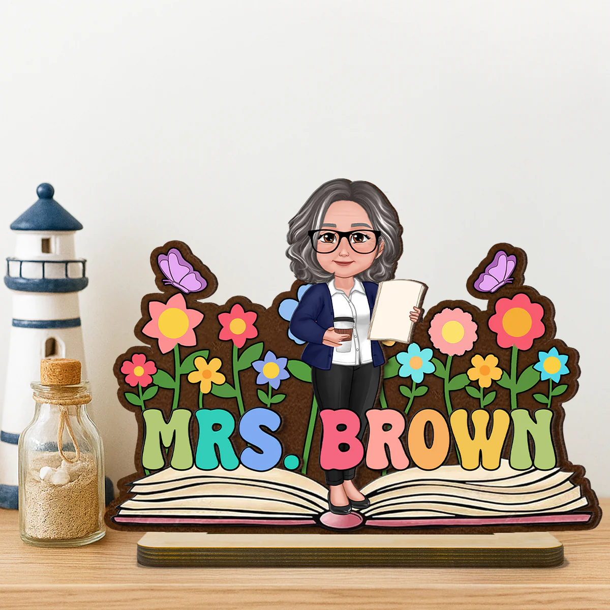 Teacher Flowers Book Personalized Standing Wooden Plaque, Back To School Gift for Teachers - Image 2