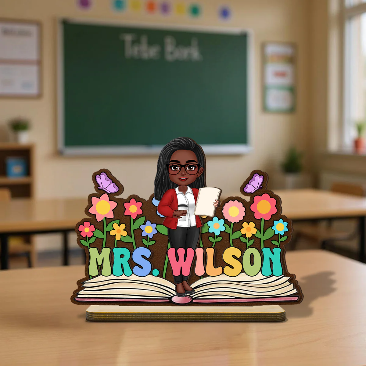 Teacher Flowers Book Personalized Standing Wooden Plaque, Back To School Gift for Teachers - Image 3