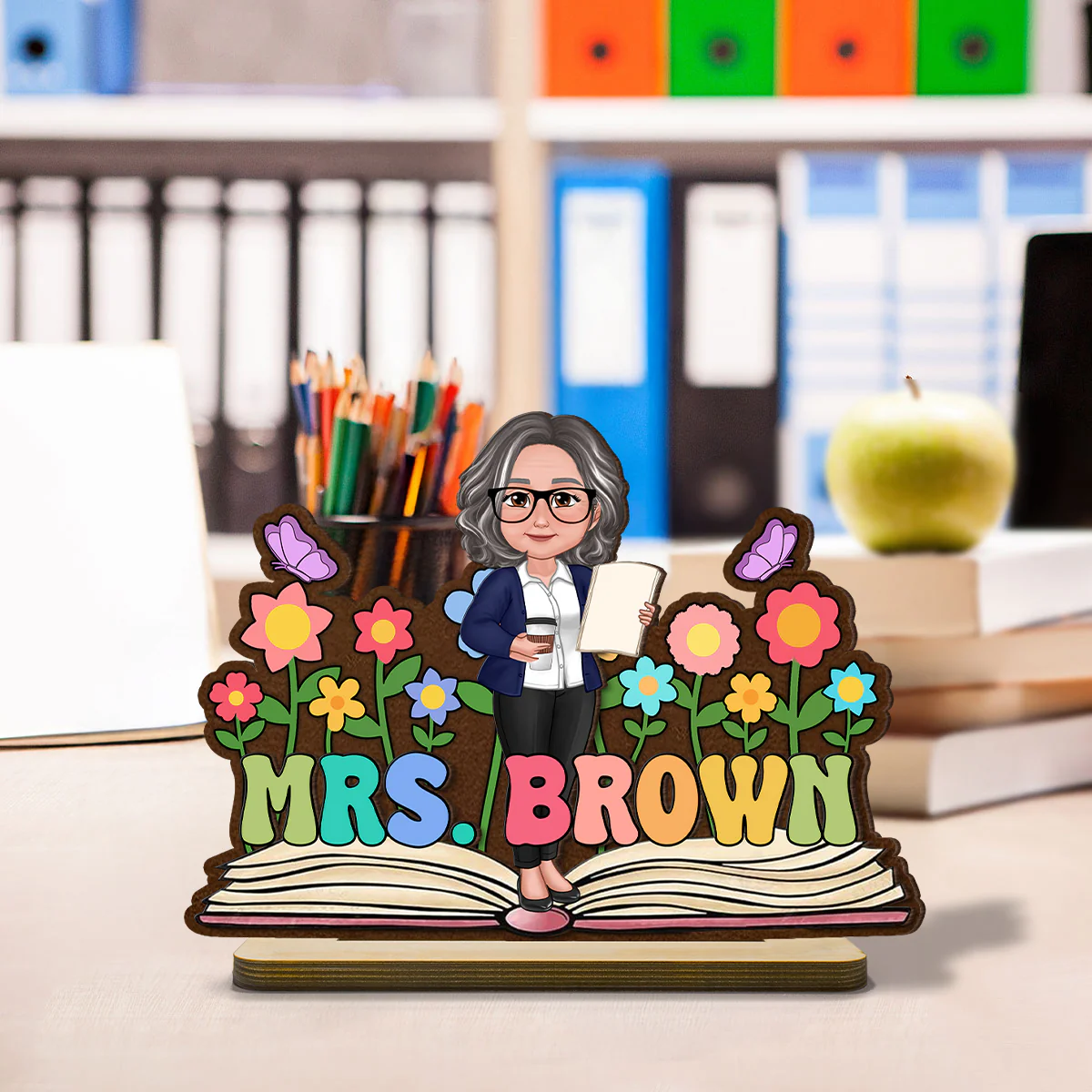 Teacher Flowers Book Personalized Standing Wooden Plaque, Back To School Gift for Teachers - Image 4