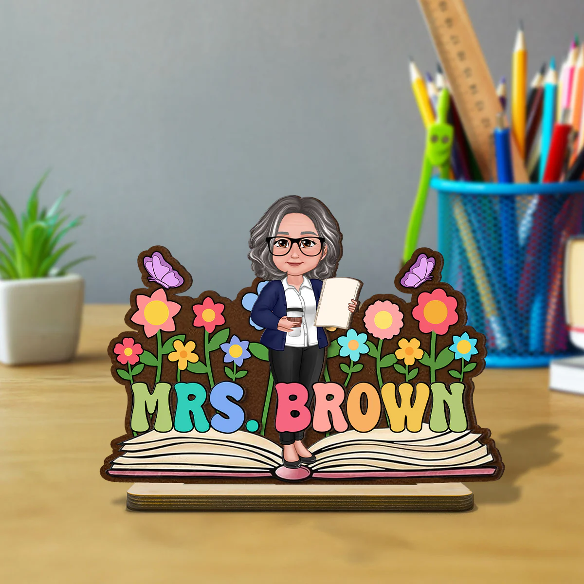 Teacher Flowers Book Personalized Standing Wooden Plaque, Back To School Gift for Teachers - Image 7