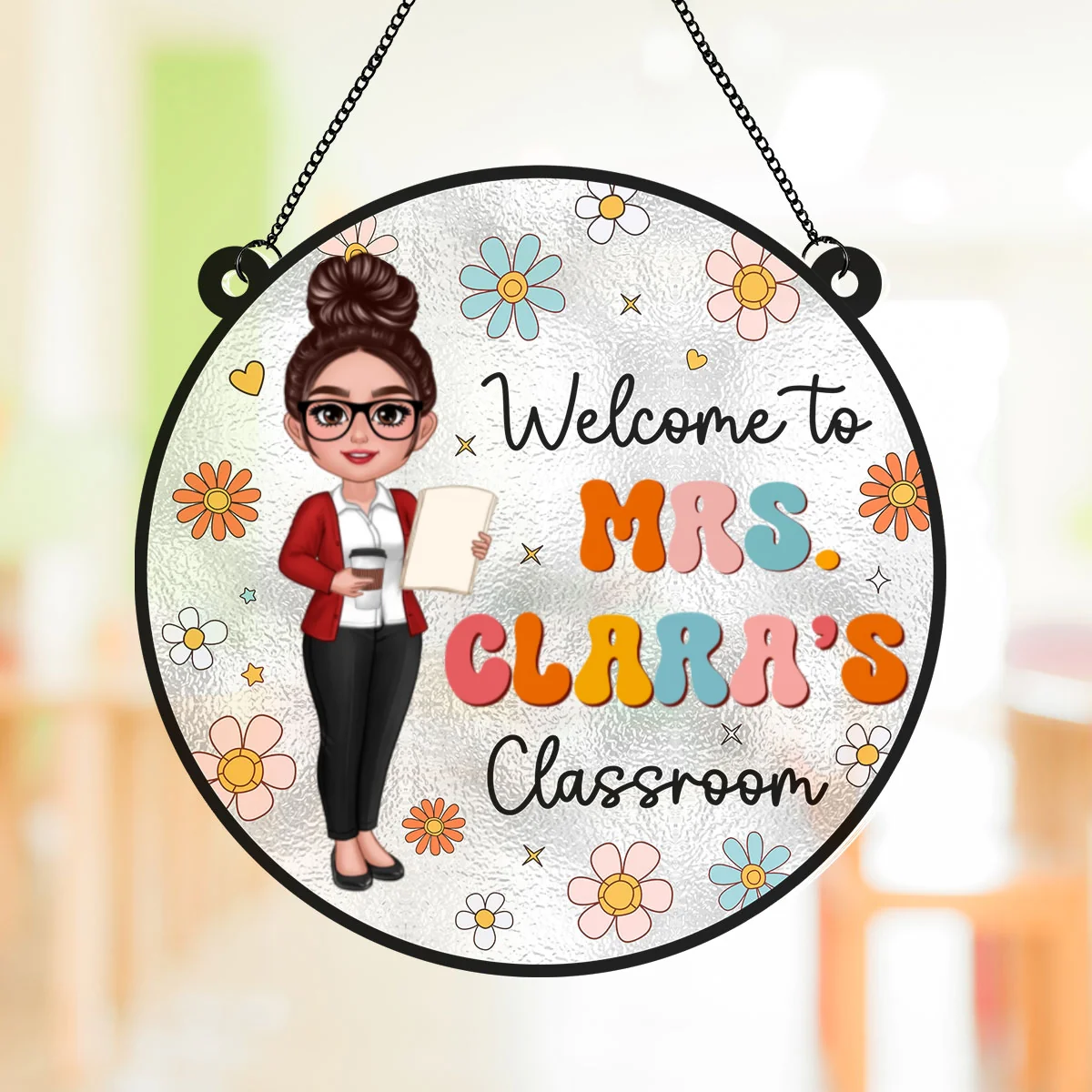 Teacher Flowers Welcome To Classroom Personalized Acrylic Suncatcher - Image 9