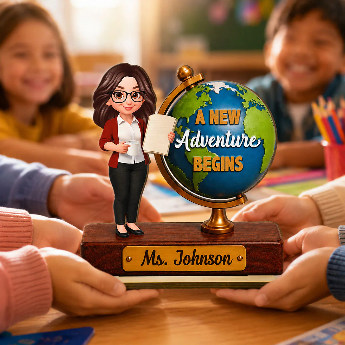 Teacher Globe New Adventure 2D Flat - Personalized Wooden Plaque - Back To School Gift - Image 3
