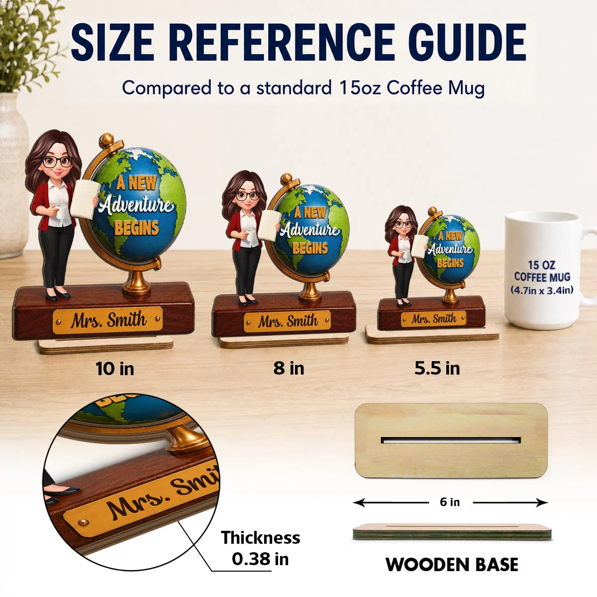 Teacher Globe New Adventure 2D Flat - Personalized Wooden Plaque - Back To School Gift - Image 4