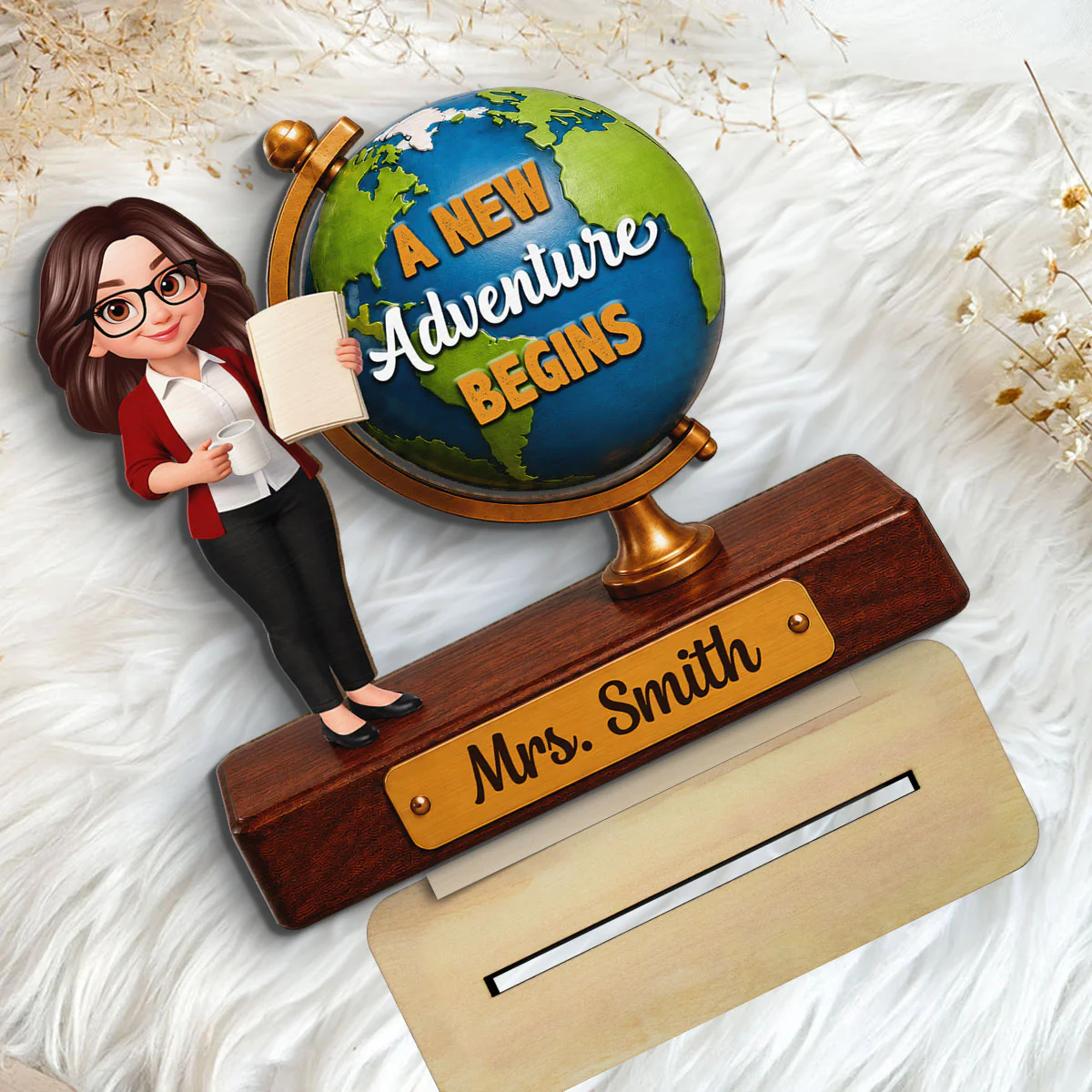 Teacher Globe New Adventure 2D Flat - Personalized Wooden Plaque - Back To School Gift - Image 5