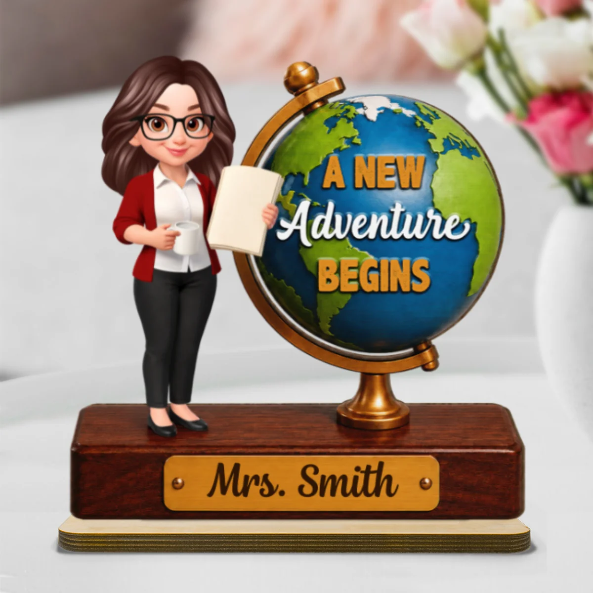 Teacher Globe New Adventure 2D Flat - Personalized Wooden Plaque - Back To School Gift - Image 7