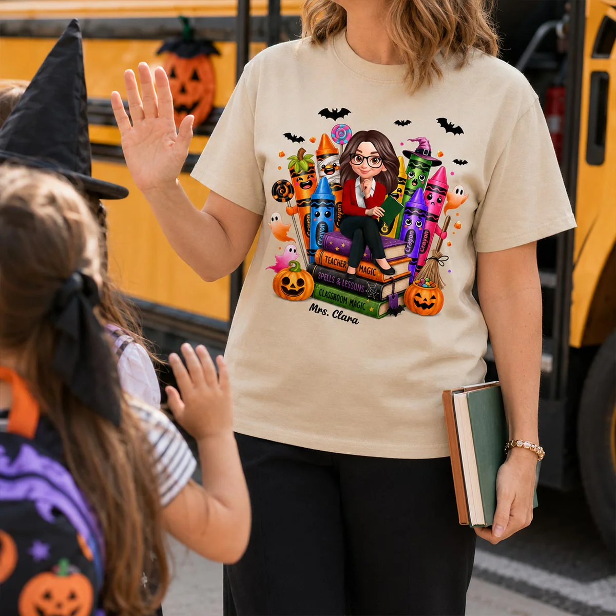 Teacher Halloween Crayon Crew - Personalized Shirt - Image 4