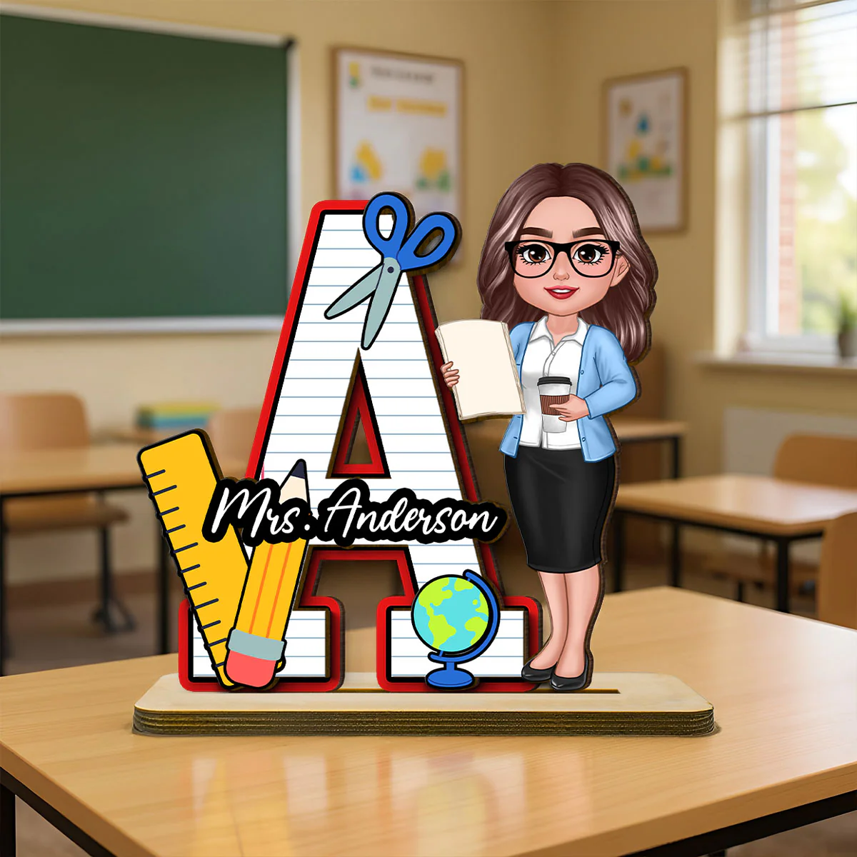 Teacher Initial Name Personalized 2-Layer Standing Wooden Plaque, Back to School gift - Image 2