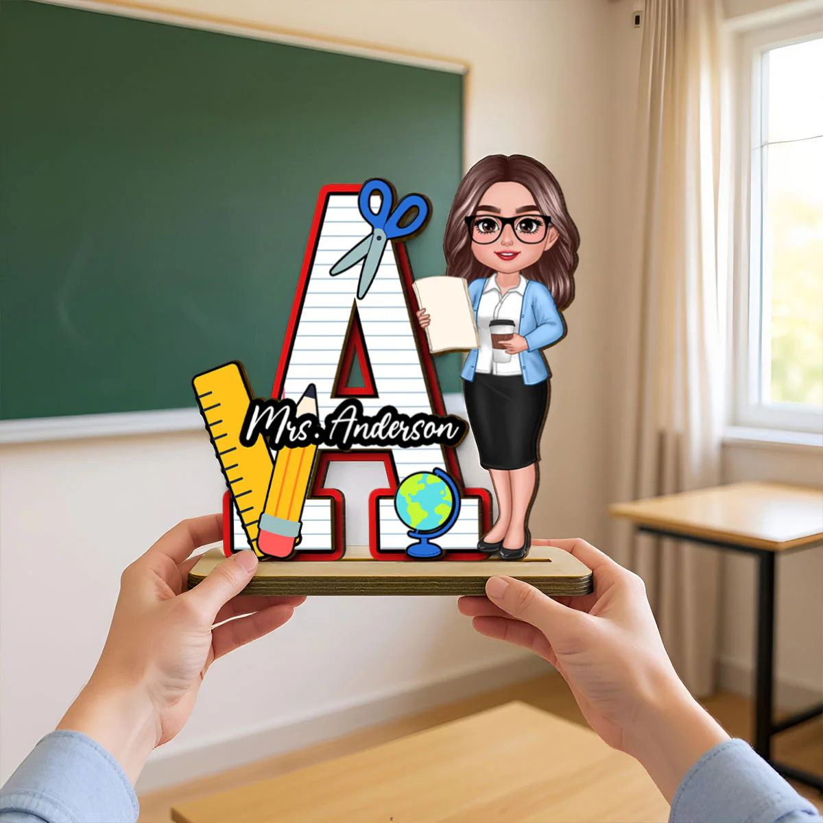 Teacher Initial Name Personalized 2-Layer Standing Wooden Plaque, Back to School gift - Image 3