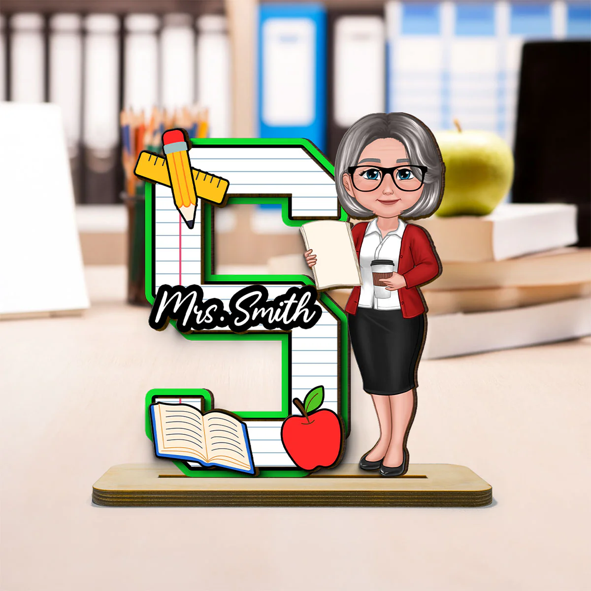 Teacher Initial Name Personalized 2-Layer Standing Wooden Plaque, Back to School gift - Image 6