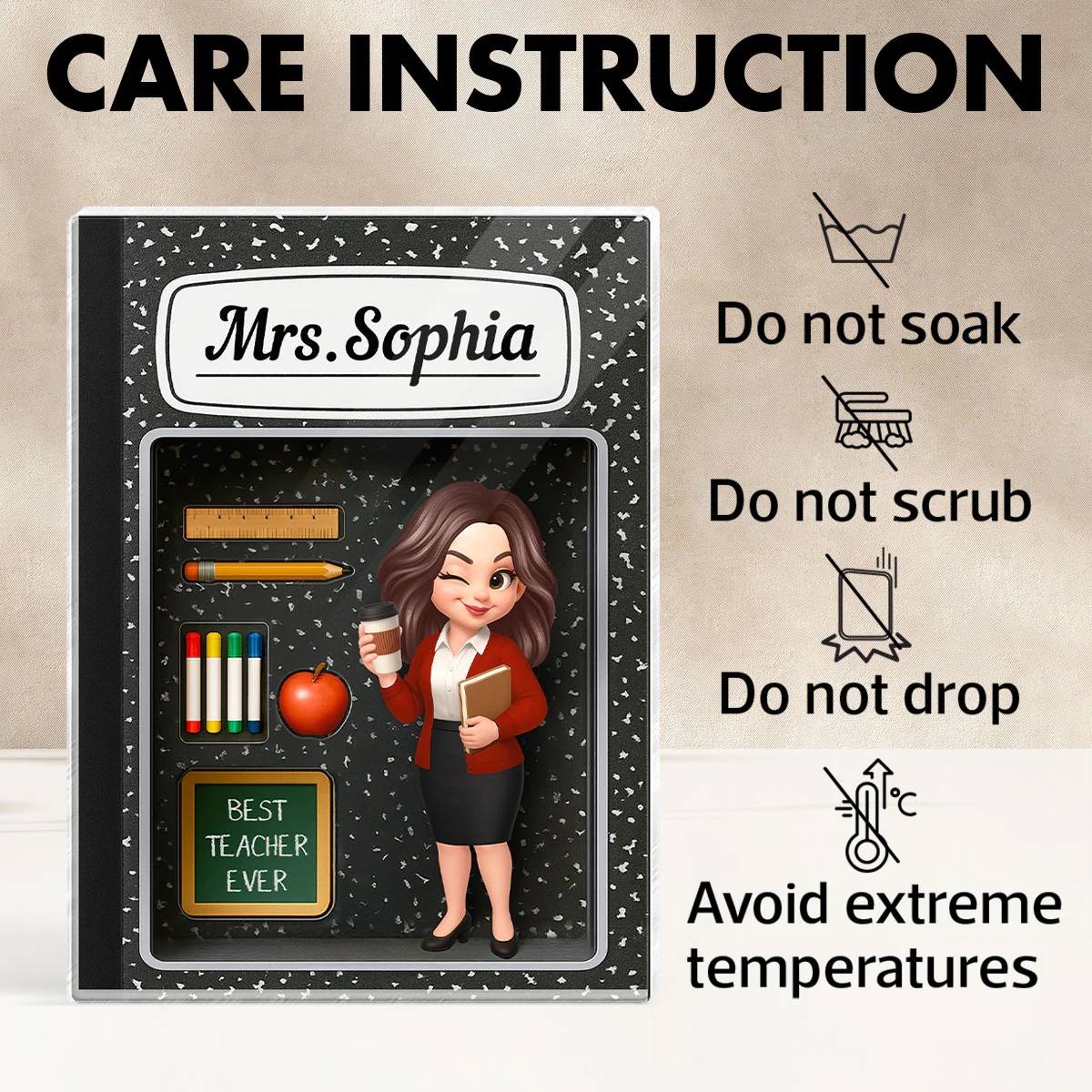 Teacher Inside Composition Book Pattern Box 3D Effect Personalized Acrylic Block, Back To School Gift - Image 10