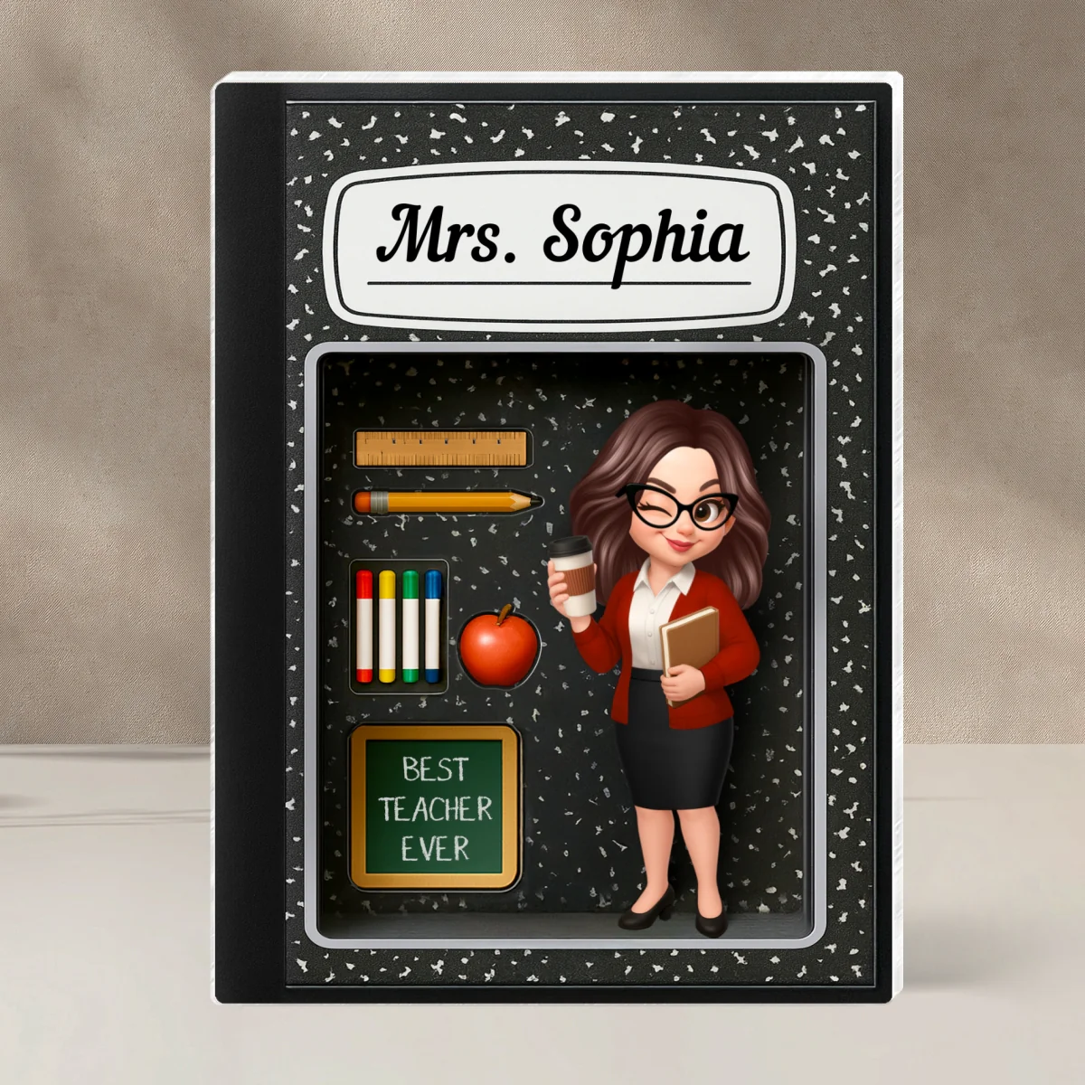 Teacher Inside Composition Book Pattern Box 3D Effect Personalized Acrylic Block, Back To School Gift - Image 11