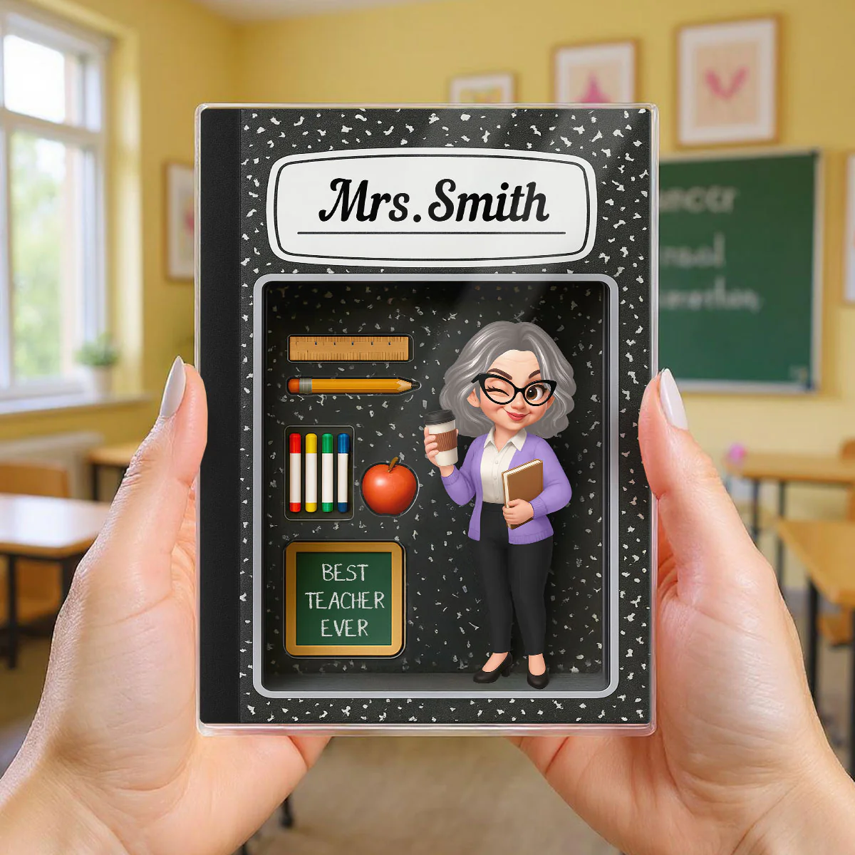 Teacher Inside Composition Book Pattern Box 3D Effect Personalized Acrylic Block, Back To School Gift - Image 4