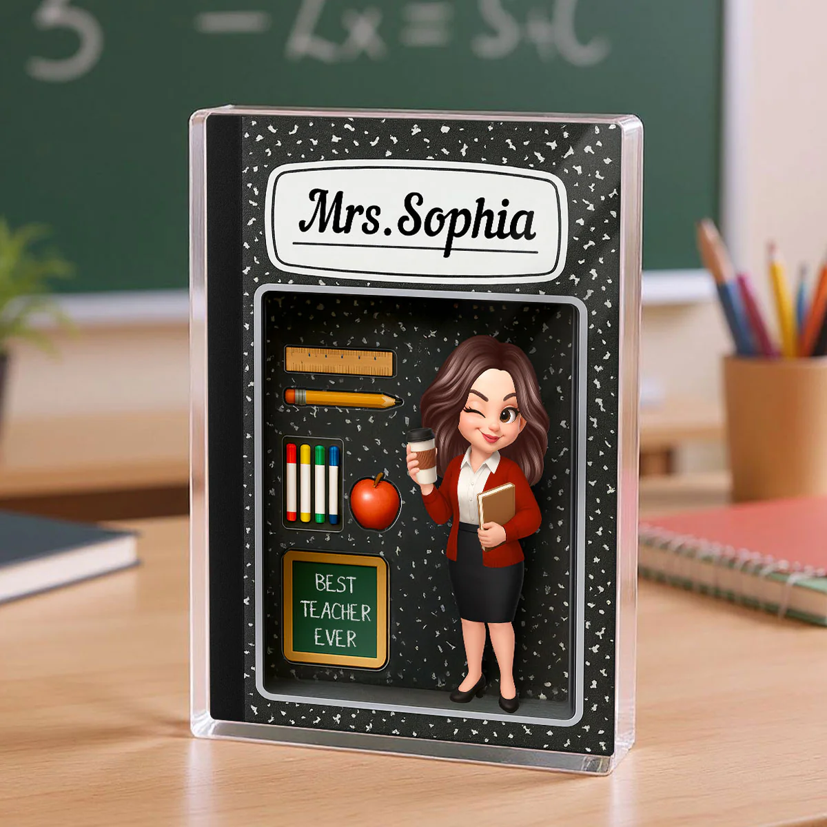 Teacher Inside Composition Book Pattern Box 3D Effect Personalized Acrylic Block, Back To School Gift - Image 5