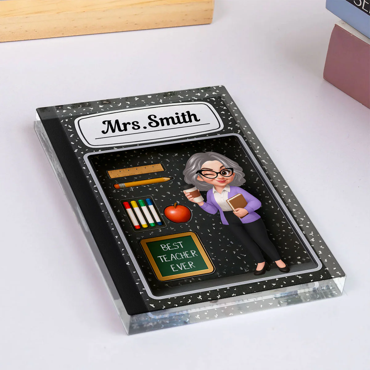 Teacher Inside Composition Book Pattern Box 3D Effect Personalized Acrylic Block, Back To School Gift - Image 8