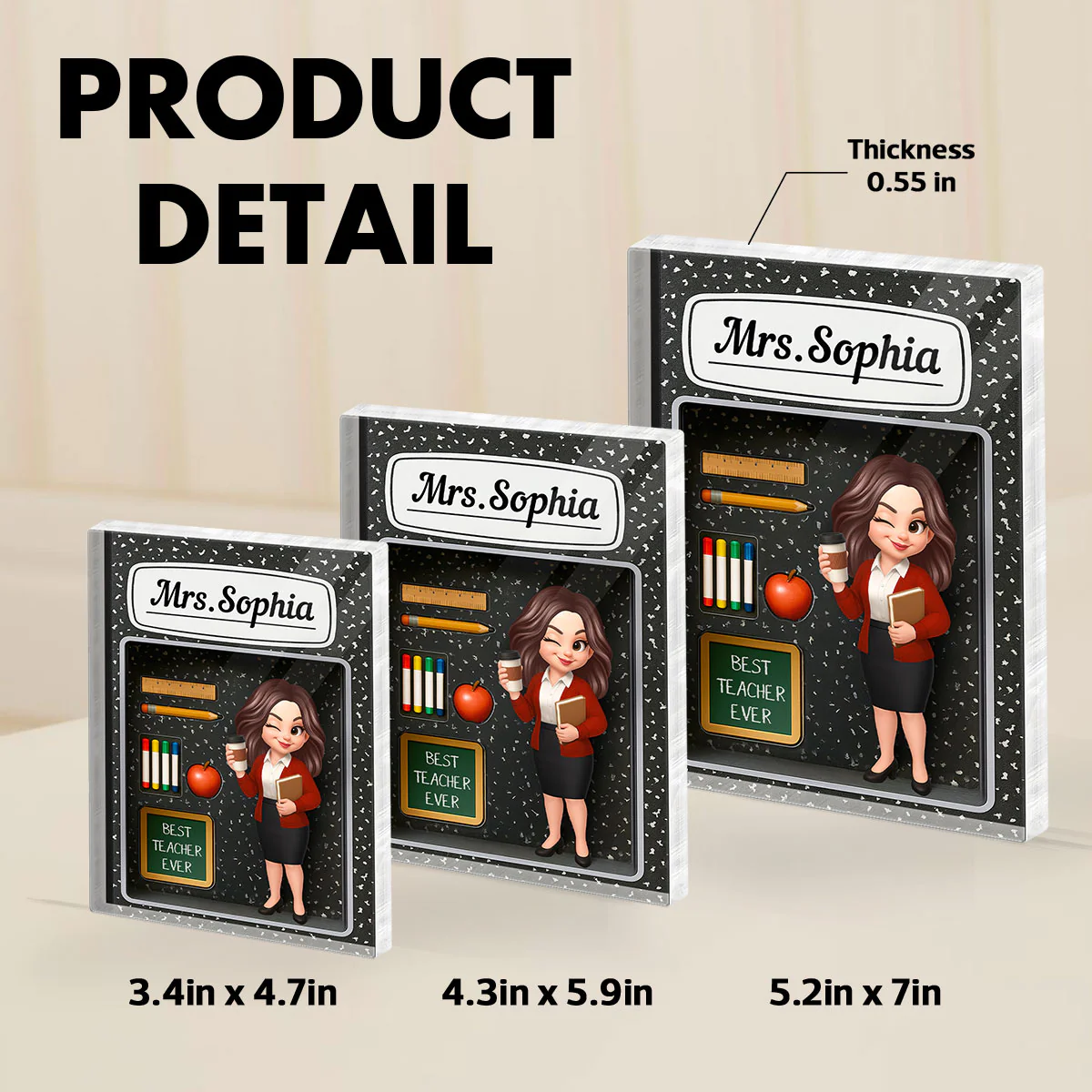 Teacher Inside Composition Book Pattern Box 3D Effect Personalized Acrylic Block, Back To School Gift - Image 9