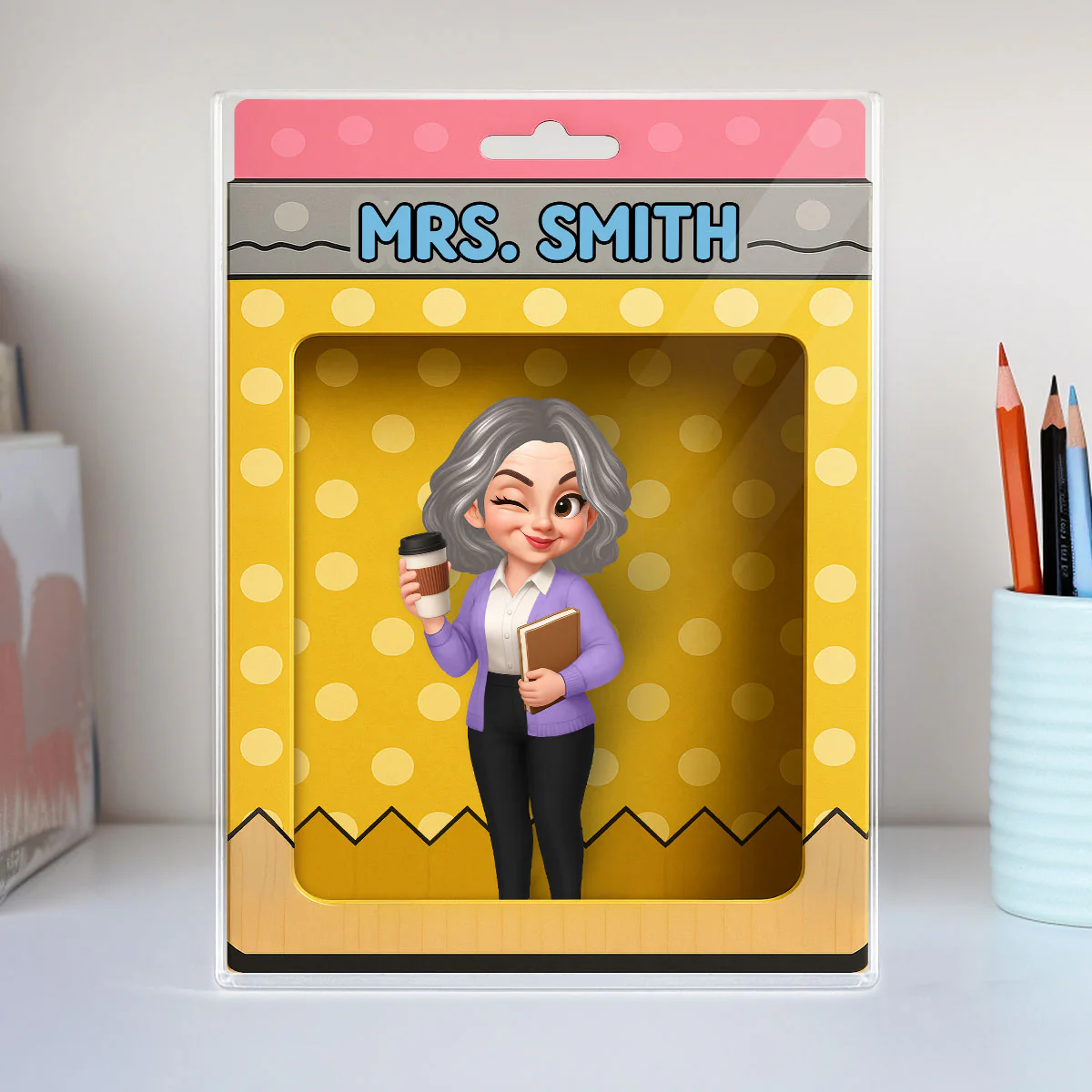 Teacher Inside Pencil Pattern Box 3D Effect Personalized Acrylic Block, Back To School gift for Teachers - Image 2
