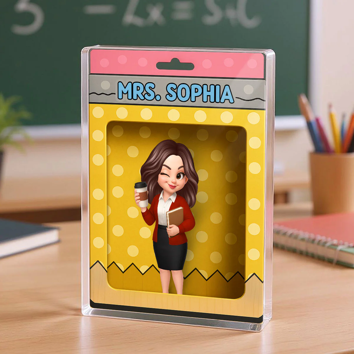 Teacher Inside Pencil Pattern Box 3D Effect Personalized Acrylic Block, Back To School gift for Teachers - Image 5