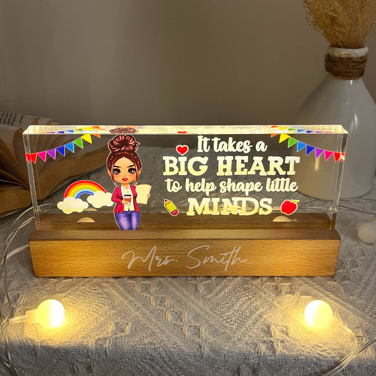 Teacher It Takes A Big Heart To Help Shape Little Mind Personalized Acrylic Block LED Night Light - Image 5