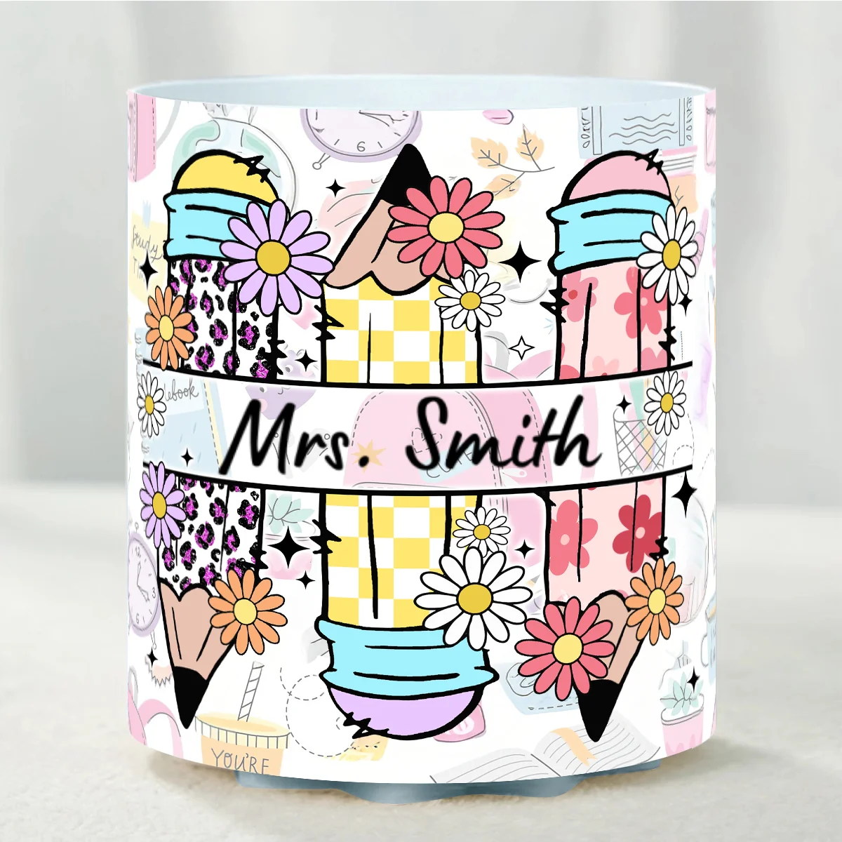 Teacher Life Doodle Pattern Personalized Rotating Pen Holder, Teacher Appreciation Gift, Back To School Gift - Image 12