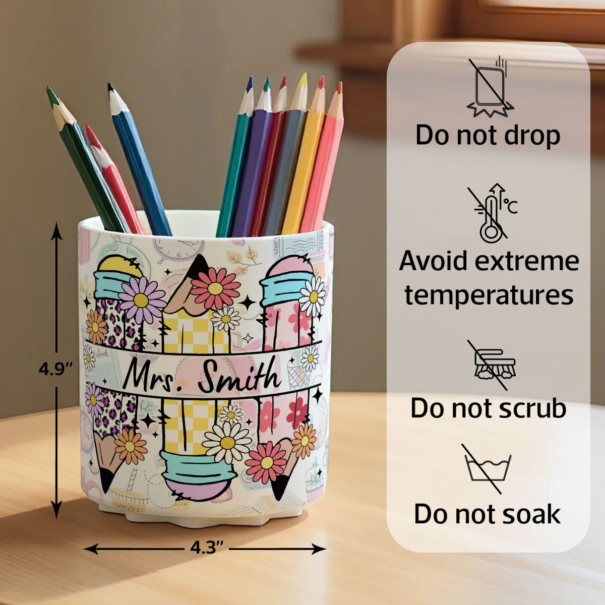Teacher Life Doodle Pattern Personalized Rotating Pen Holder, Teacher Appreciation Gift, Back To School Gift - Image 8