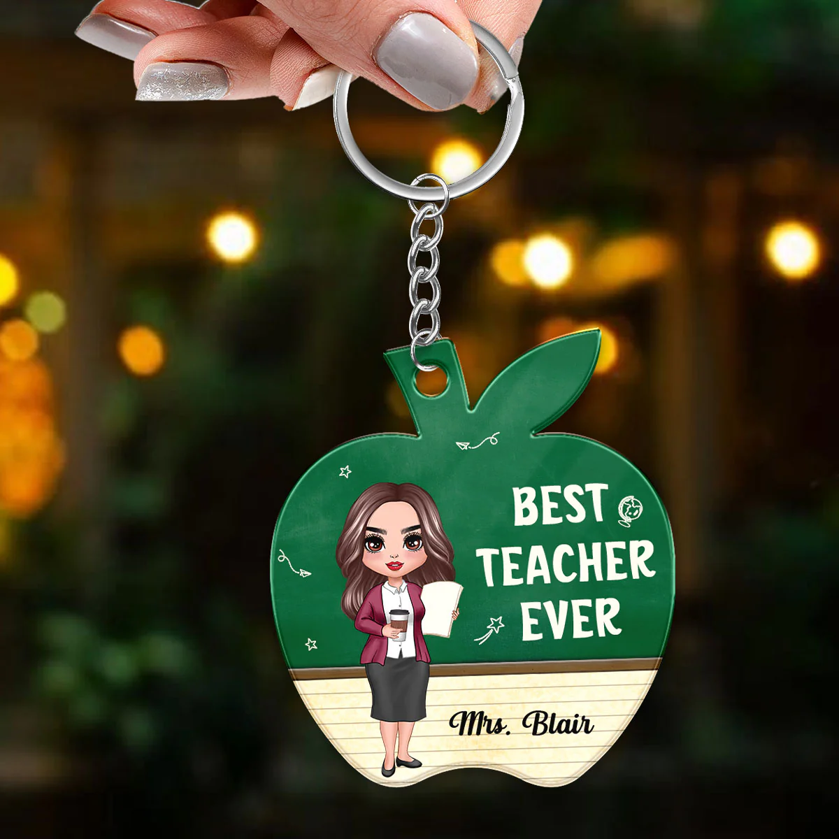 Teacher Love Inspire Doll Teacher With Green Board Personalized Acrylic Keychain - Image 3
